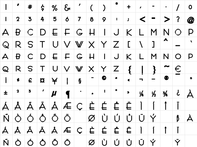 RamoseCaps Bold  glyph index
