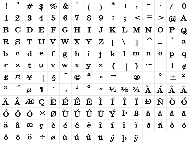 Annual-Extended Bold  glyph index