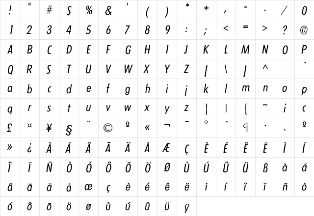 Iclimerick Regular  glyph index