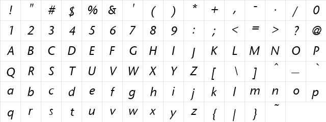 FasseSans Italic  glyph index
