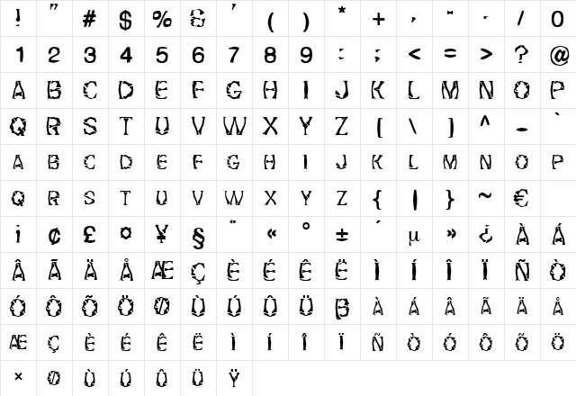 Intaglio Regular  glyph index