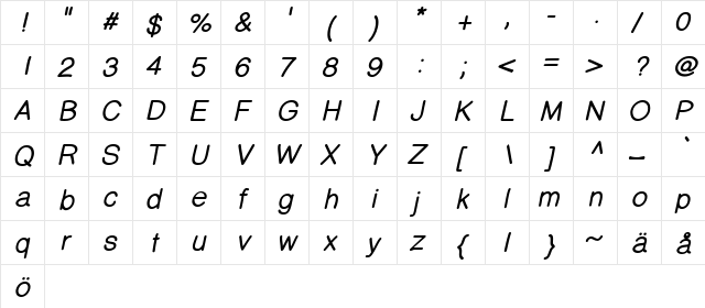 PrinsesstartaDEMO BoldItalic  glyph index