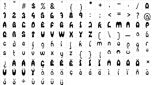 Agafont Regular  glyph index