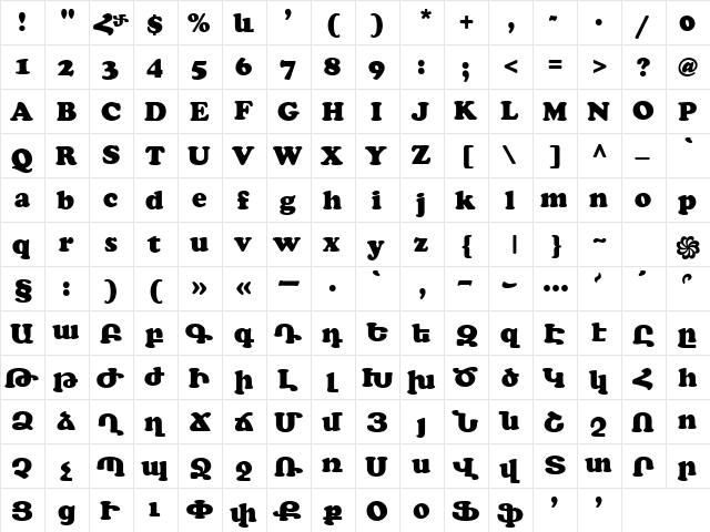 ArTarumianErevan Regular  glyph index