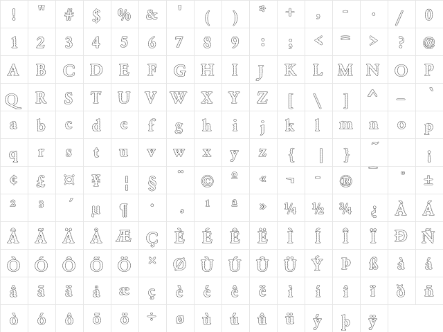 DTCGaramondM39 Regular  glyph index