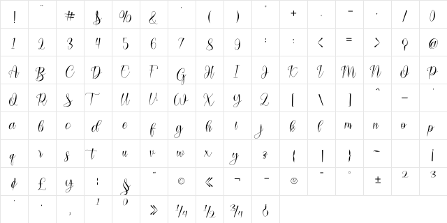 Ayella Regular  glyph index