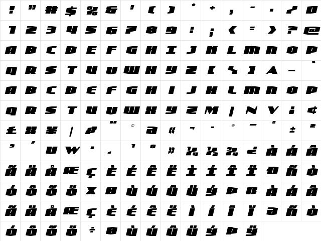 Alpha Century Title Italic Regular  glyph index