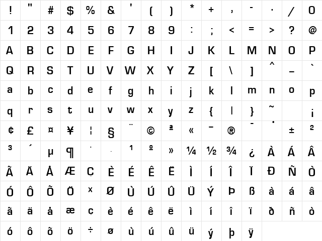 Photo Bold  glyph index