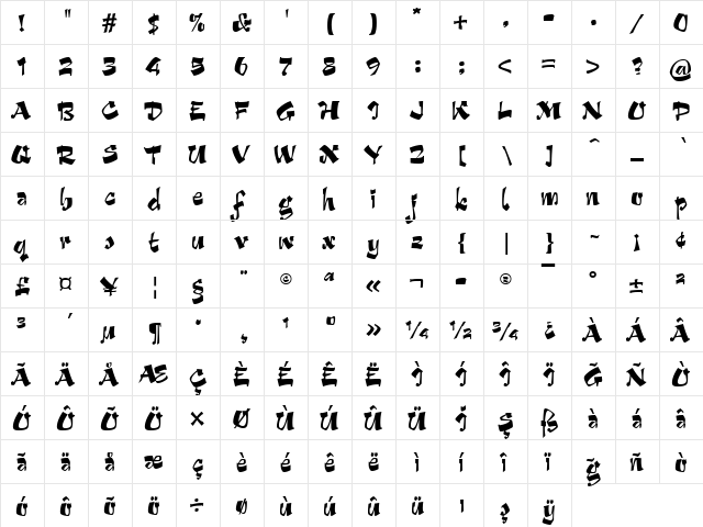 TR Arriba Regular  glyph index