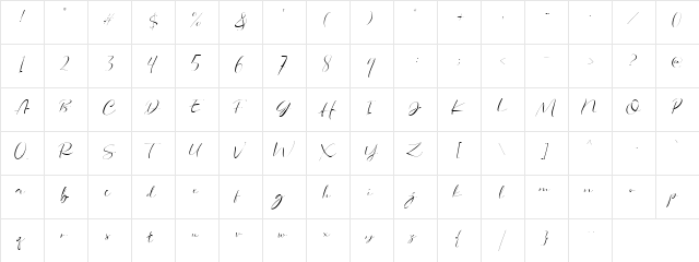 Dorothy Clark Script DEMO Regular  glyph index