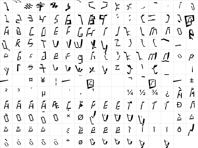 Arial Regular  glyph index