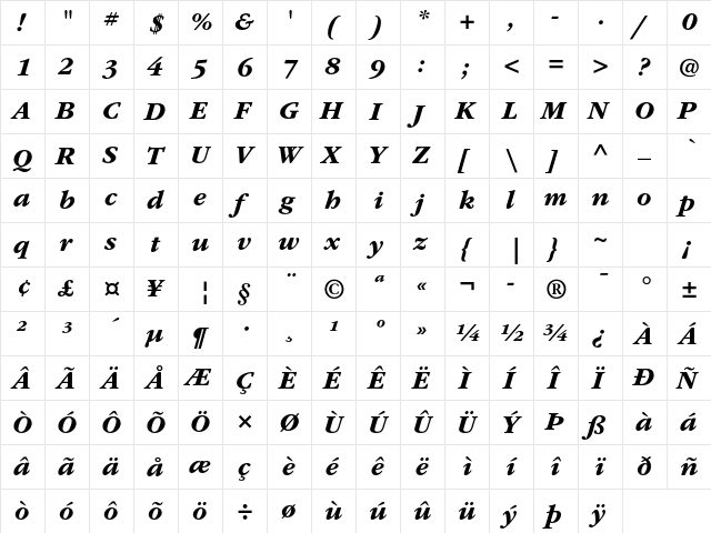 ITC Garamond Std Bold Italic  glyph index