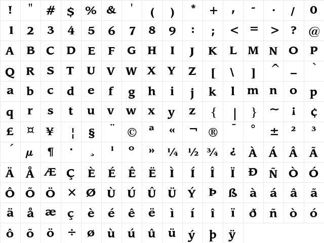 ITC Leawood Bold  glyph index