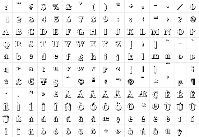 HorshamShadow Bold  glyph index