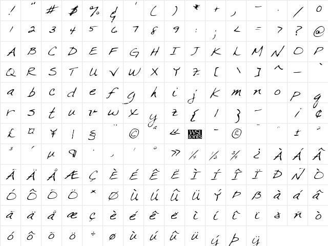 CrystalsHand Italic  glyph index