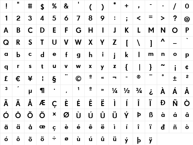 SuperGroteskA Regular  glyph index