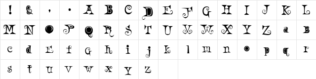 A Weird Party SW  glyph index