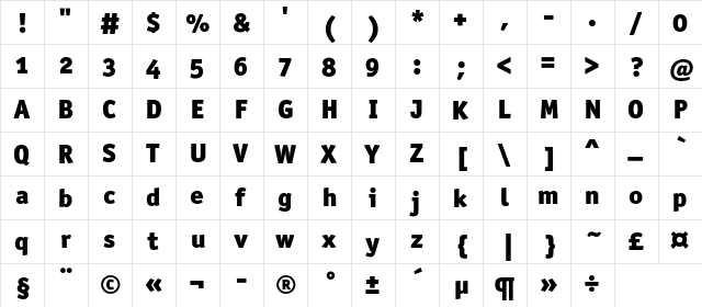 OfficinaSansBlackOSC Regular  glyph index