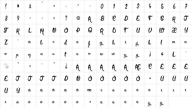 City Of Angel Regular  glyph index
