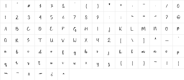 Missaki Typeface Regular  glyph index