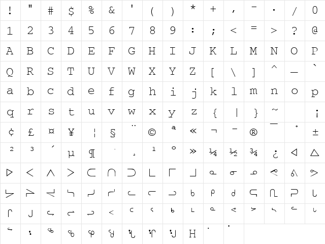 InuktitutLightSSK Regular  glyph index