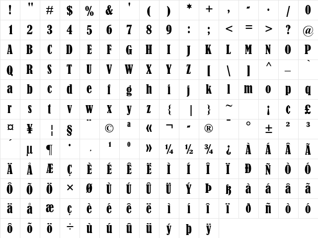Bernard MT Std Condensed  glyph index