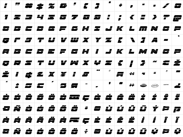 Banjin Laser Italic Italic  glyph index