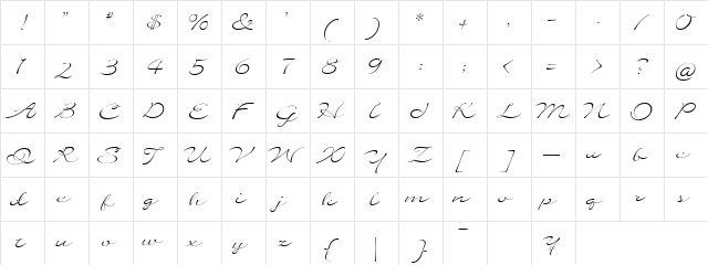 Quilline Script Thin  glyph index