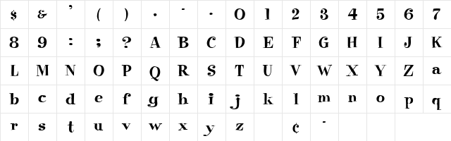 Pixie Regular  glyph index