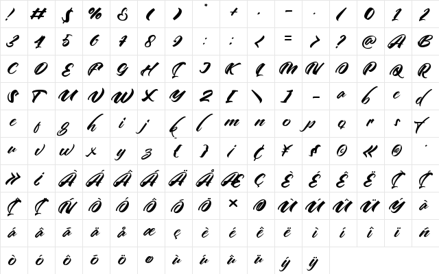 Artline Regular  glyph index