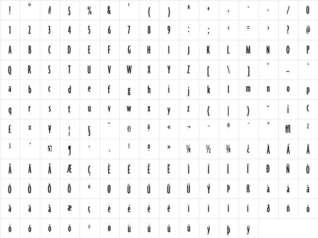 Agenda MediumUltraCondensed  glyph index