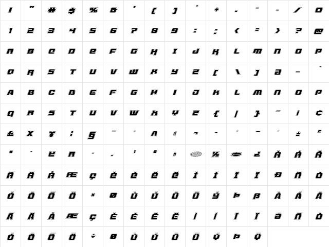 Livewired Academy Italic Italic  glyph index