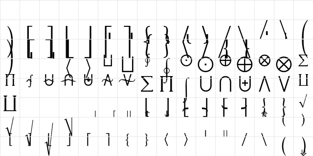 Lucida Math Extension  glyph index
