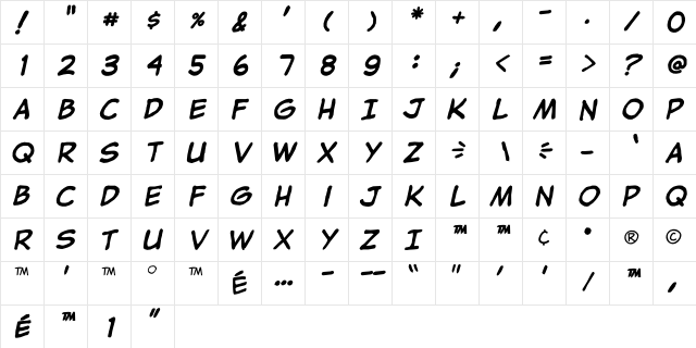 jibbajabba Bold  glyph index