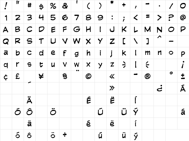 Rehotalko Regular  glyph index
