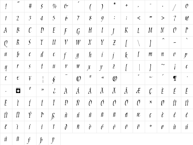 Torquemada One Regular  glyph index