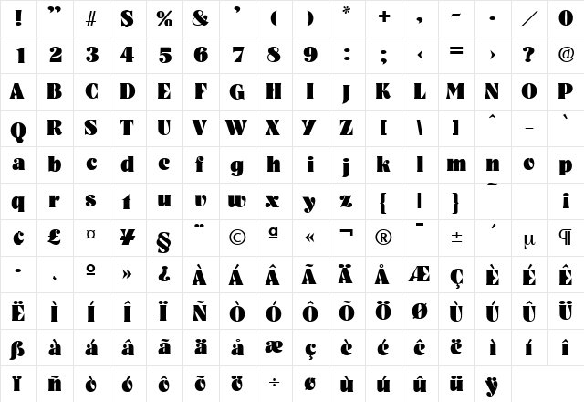 Nashville-Serial-Heavy Regular  glyph index