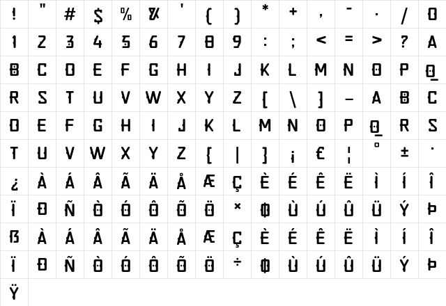 Quirko Regular  glyph index
