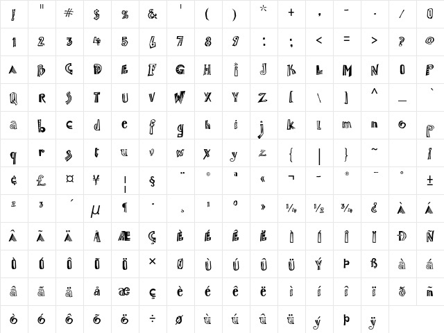 Jambalaya ITC Std Regular  glyph index