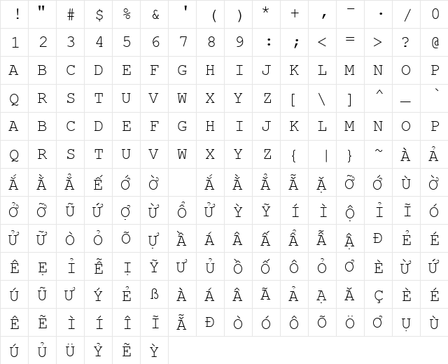 VPS Courier Hoa Normal  glyph index
