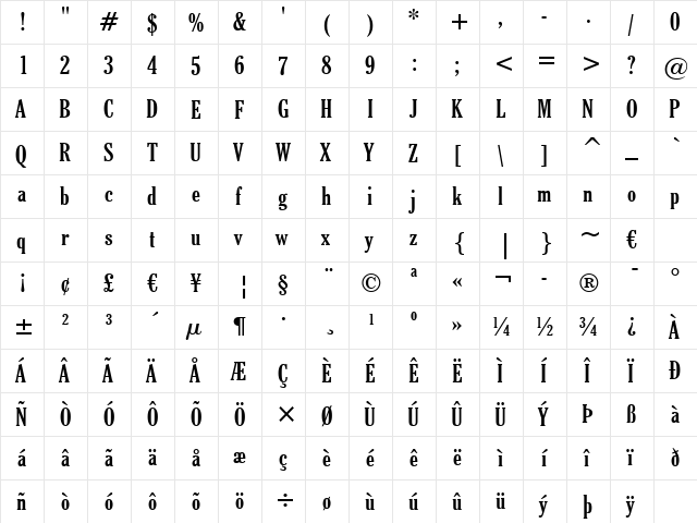 Cheltenhm XBdCn BT Bold  glyph index