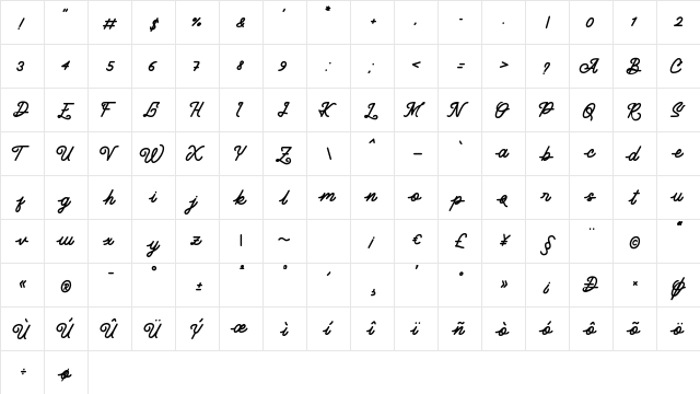 Araina Regular  glyph index