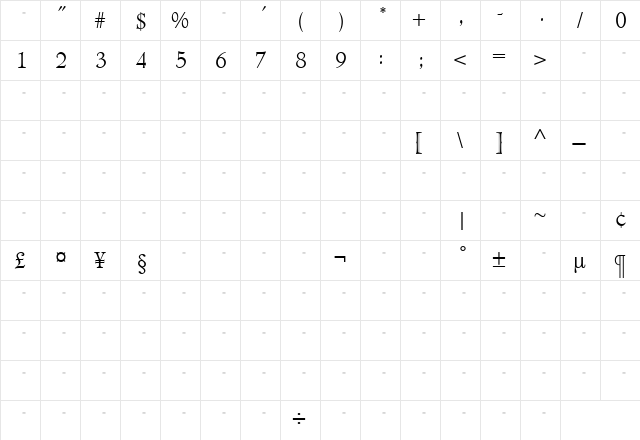 TCAdministerLightTab Roman  glyph index