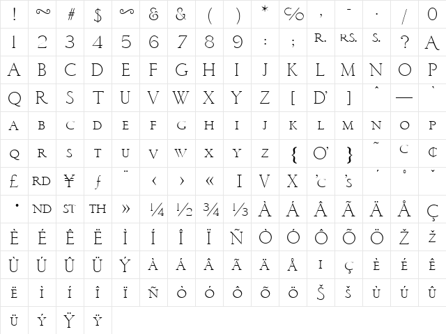ATSackersClassicRoman Light  glyph index