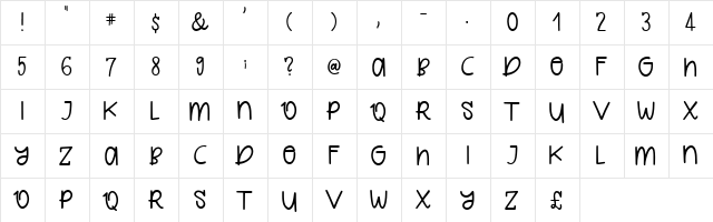 Quirkle Regular  glyph index