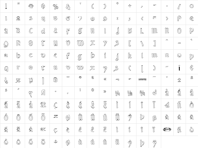 Valerius Outline Regular  glyph index