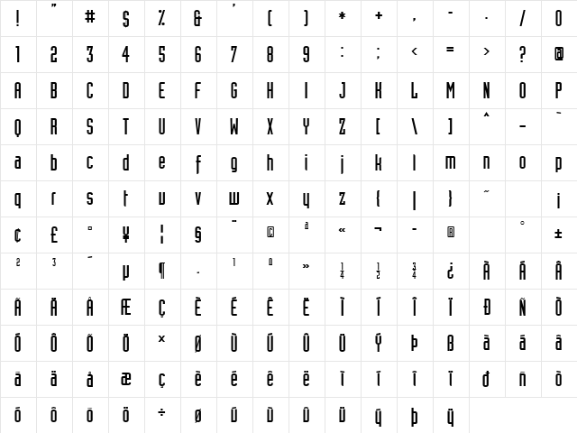 Assiduous Regular  glyph index