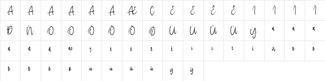 Singaparna Script Regular  glyph index
