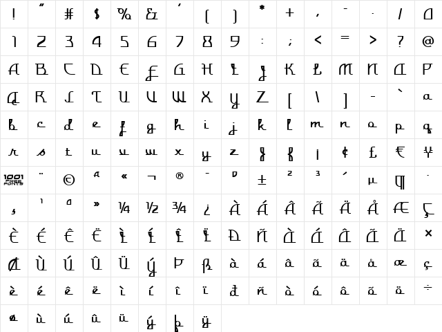 Monterey Popsicle NF Regular  glyph index
