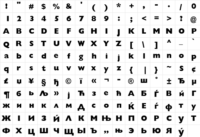 GillSans SA-ExtraBold Regular  glyph index